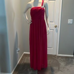 NWT Long Fushia Pink One Shoulder Brooch Lined Dress XL